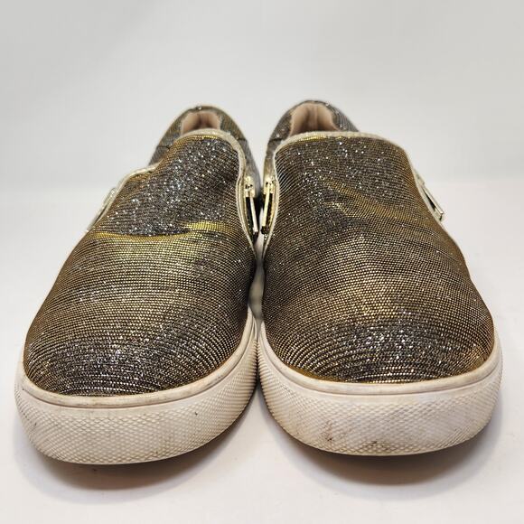 J Slides NYC Metallic Slip On Sneakers Size 9 Zipper Details Gold Silver Casual - Picture 4 of 9